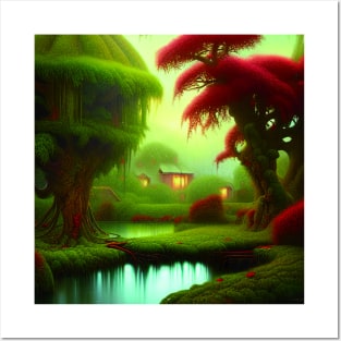 Magical Cottage tree house In a Greenary Landscape, Beautiful Nature Posters and Art